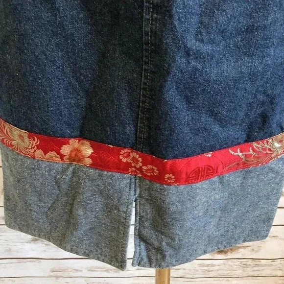 SUBURBAN GIRL Women Blue Denim Red Trim Cotton Straight Mid Calf Skirt Sz Small - Picture 6 of 11